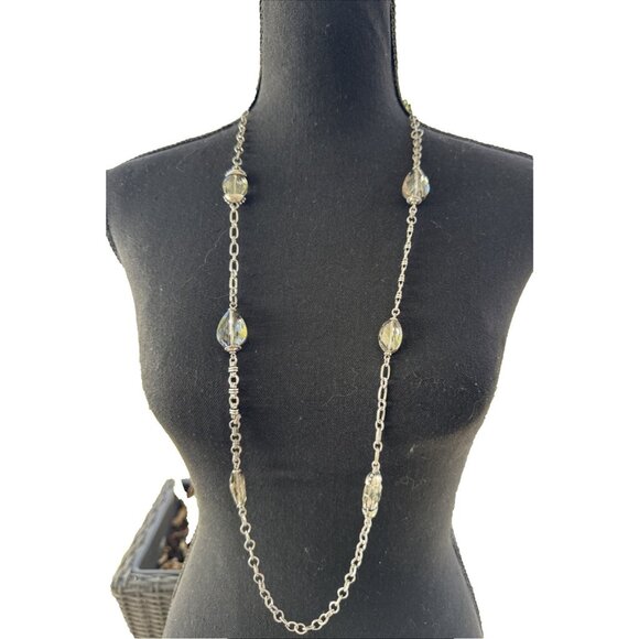 Chicos Pewter Bead Silver Tone 18" Long Rope Link Chain Statement Necklace NEW - Picture 1 of 12
